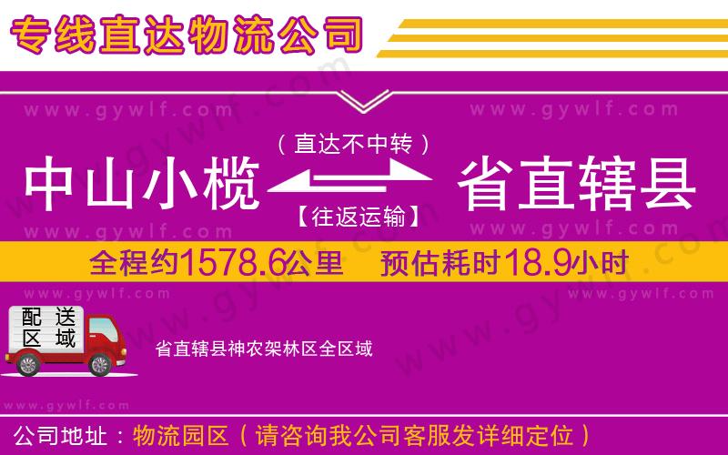 中山小欖到省直轄縣神農(nóng)架林區(qū)物流公司